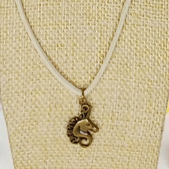 Leather Cord Unicorn Pendant Necklace Magical Whimsygoth Fairycore 1970s 1990s