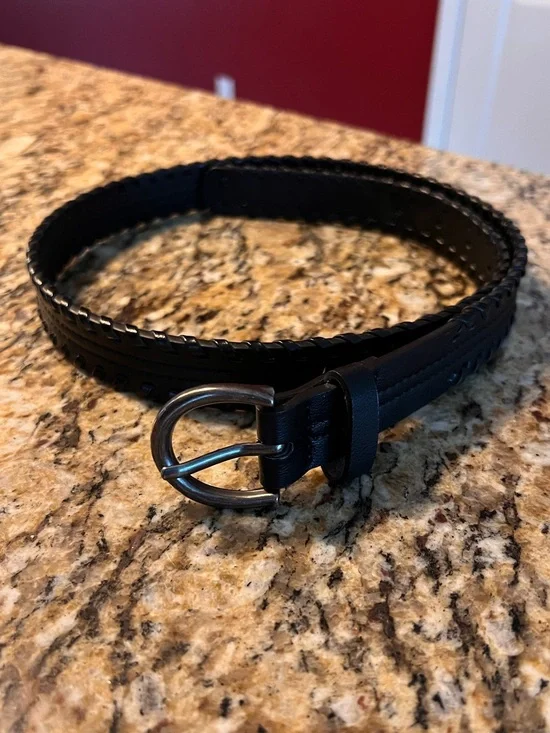 Women’s Black Leather Belt with Silver Buckle