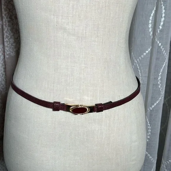 Skinny Belt, Faux Burgundy Reptile, with metal buckle