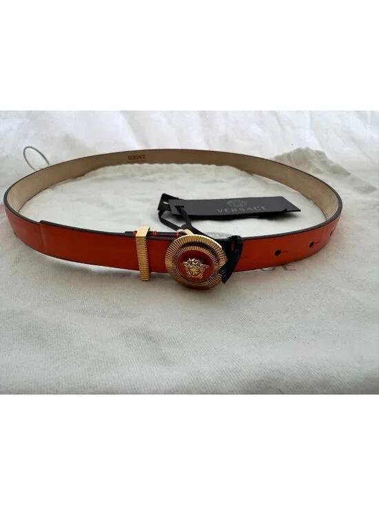 NWT Authentic Versace Leather Belt Medusa Buckle Orange Luxury Designer