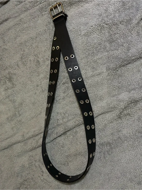Torrid Double Row Grommet Black Belt with Silver Buckle