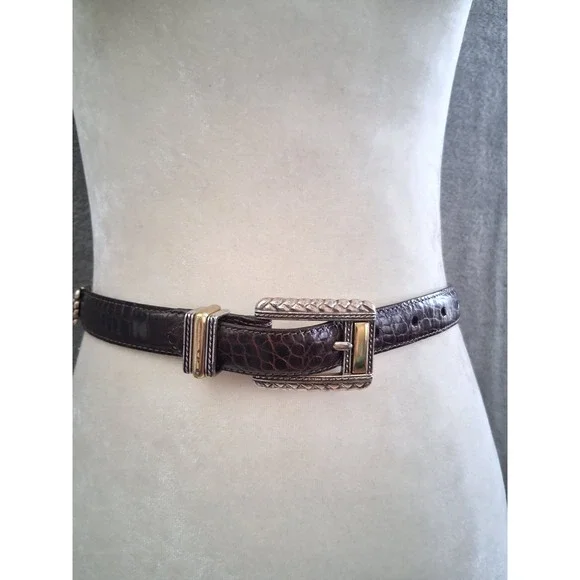 Brighton Belt Womens Sm Brown Croco Leather Mixed Metal Western Boho 44209