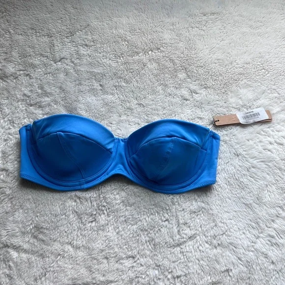 Skims Signature Swim Strapless Underwire Top Tide Blue BT-BAN-7489W Small NEW