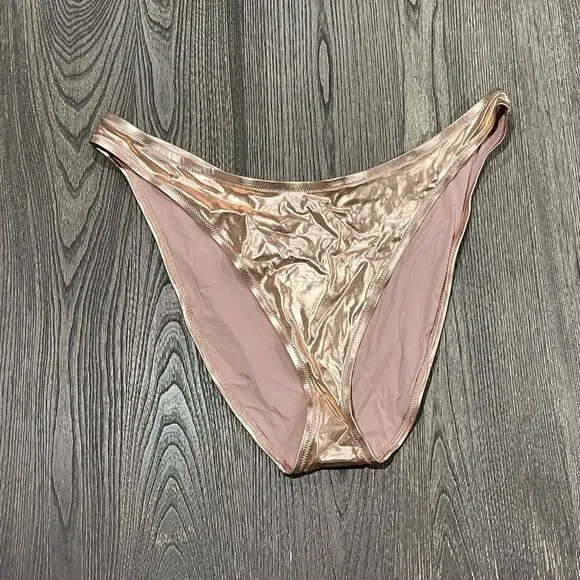 NWT Skims Metallic Dippy Swim Bikini Bottom Mid-Waist Swimwear Champagne Size 4X