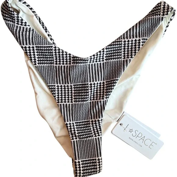 NWT L*Space La Femme Bikini Bottoms Womens Small Black White Houndstooth Retro‎