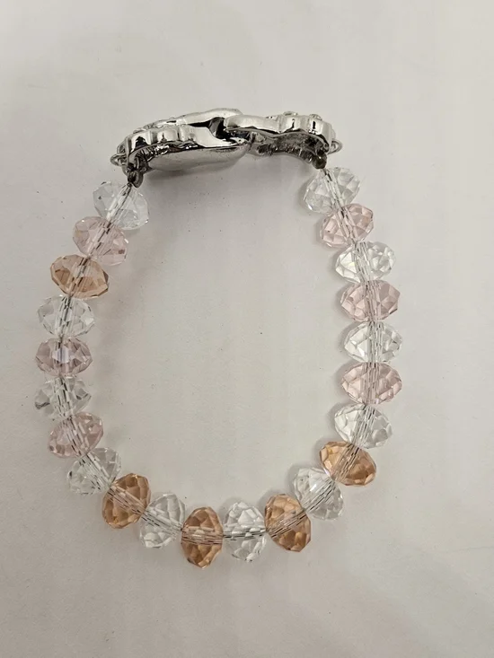 Crystal Bead Stretch Bracelet in Clear, Pink & Peach Girls Kids