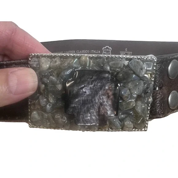 Unknown Leather Belt with Stone Decorated Belt‎ Buckle SZ S