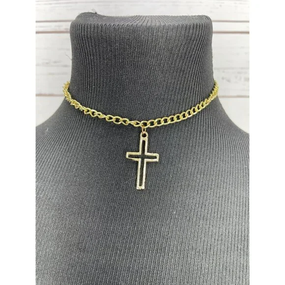 Girls Adjustable Gold Tone Frame Cross‎ Pendant Fashion Necklace