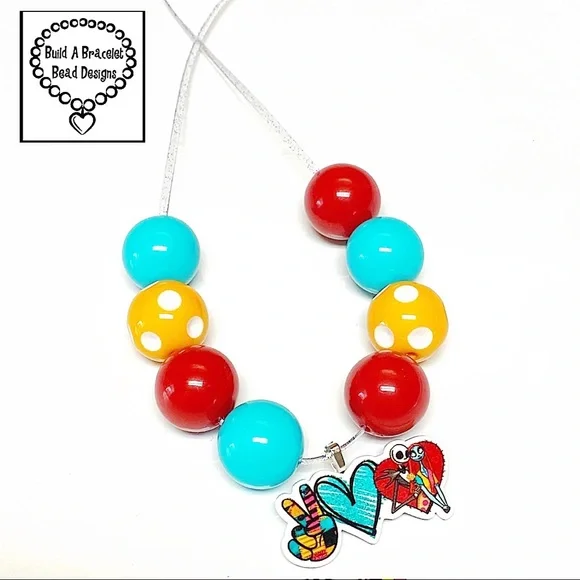 Peace Love Jack & Sally Nightmare Before Christmas Adjustable Necklace