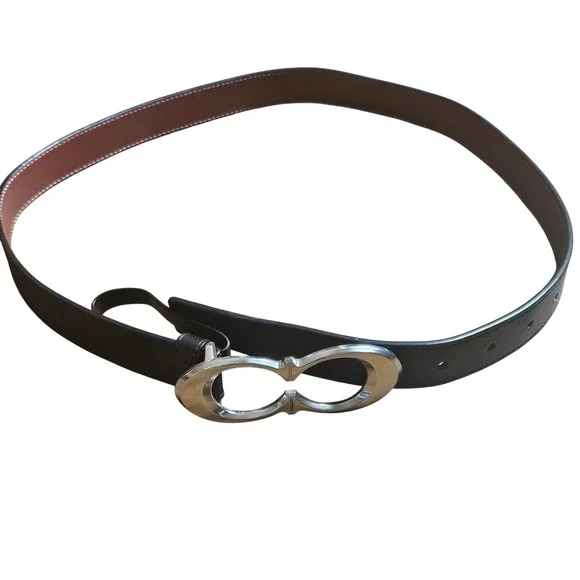 Coach Black Leather Belt Silver Double C Logo Buckle Womens S C1725 Minimalist