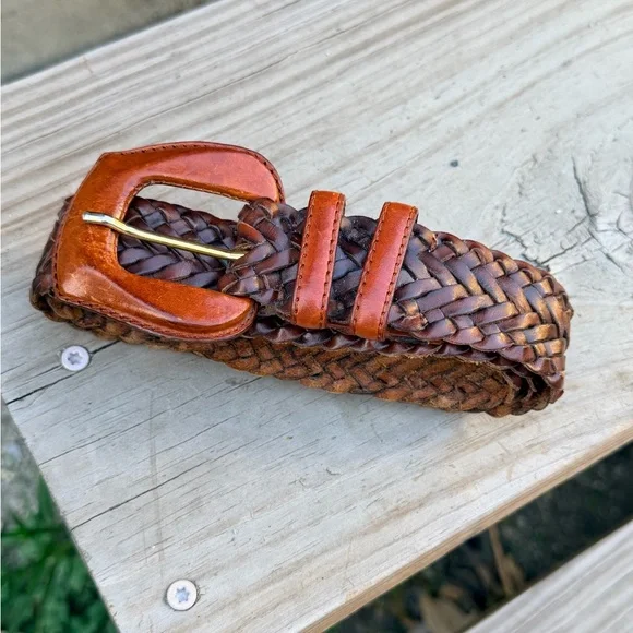 Vintage De Vecchi by Hamilton Hodge Woven Leather Belt Made in Italy‎ Brown