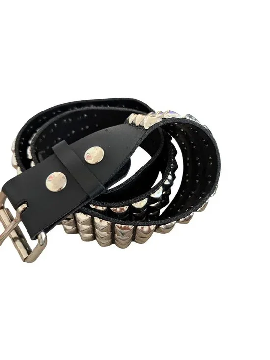 Funk Plus Unisex Pyramid Metal Studded Belt Size Large Black Leather Bold Punk