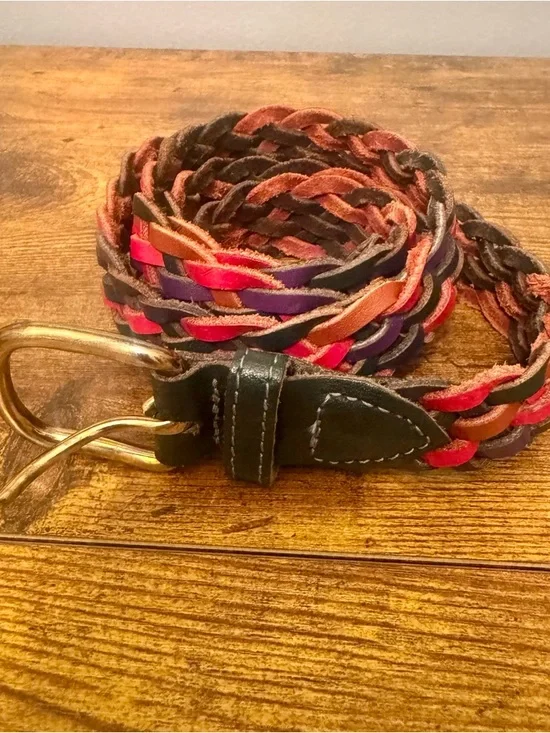 Vintage Braided Leather Belt Red Brown Black Purple‎ Boho Western Woven XL