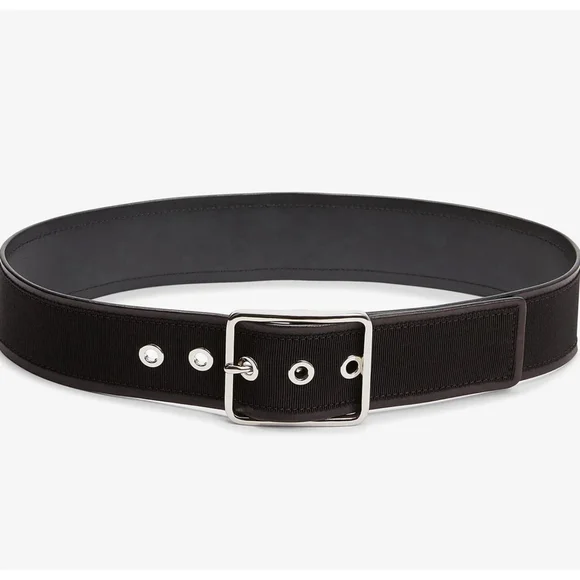 M.M. LaFleur The Reid Grosgrain Belt Black Large Leather Silver Buckle EUC