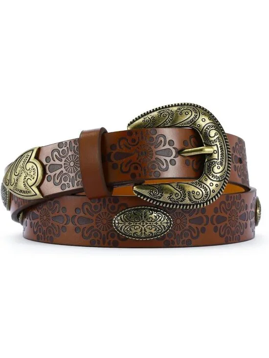 Vintage Cowgirl Western Belt for Women | Engraved Buckle, Perfect for Jeans