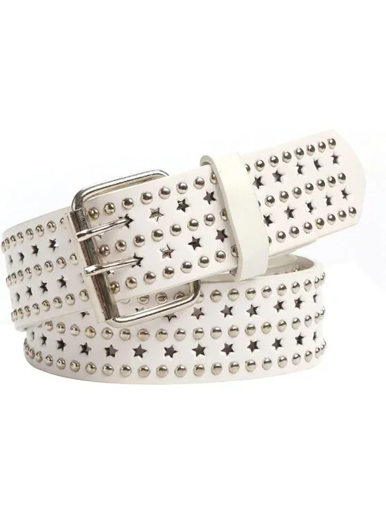 Double Grommet Leather Belt for Women & Men - Punk Studded Y2K Style Jeans