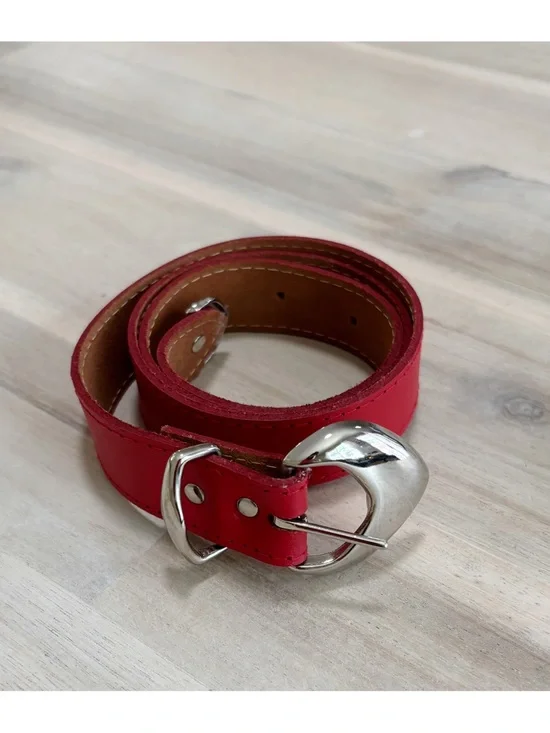 Vintage Genuine Leather Red Belt Silver Hardware Size Small