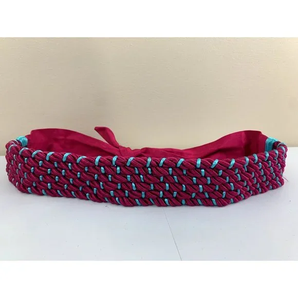 Vintage 90s Statement‎ Belt Burke Deyo Braided Pink Blue Waist Tie Womens Wide