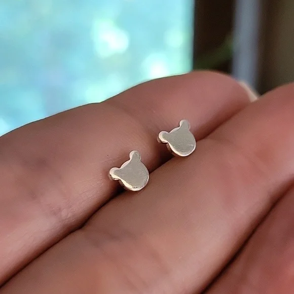 Sterling Silver Teddy Bear Stud Earrings