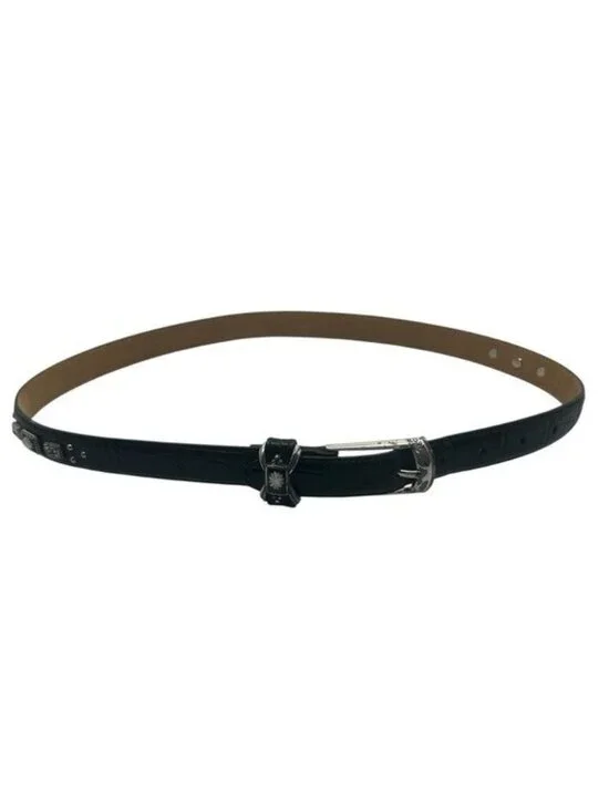 Brighton Women's Belt Size ML 32 Black Leather Croc Embossed Resin Flower B30203