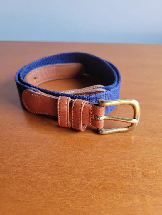 Vintage Coach Natural Linen Web Belt Leather Trim Size 28