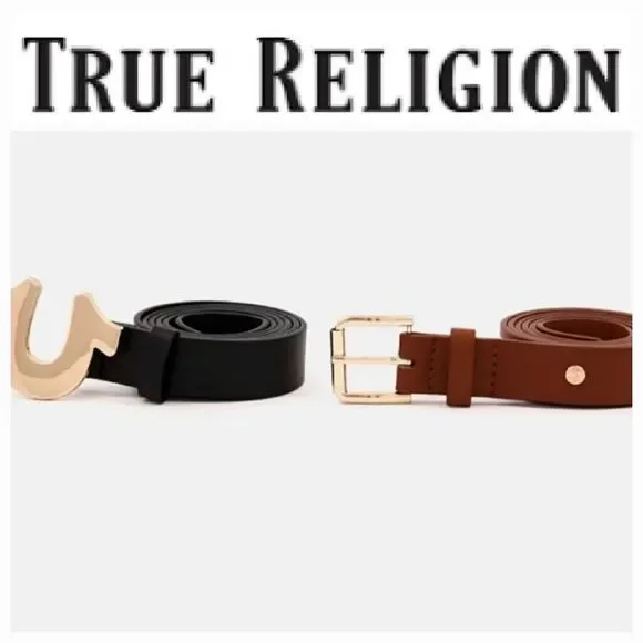 True Religion 2PC Horseshoe Buckle‎ Belt Set