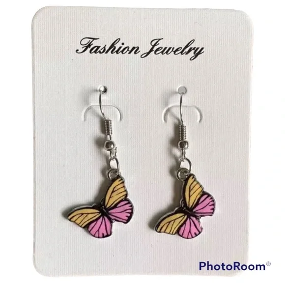Monarch Pink & Yellow Butterfly Earrings jewelry MS symbol