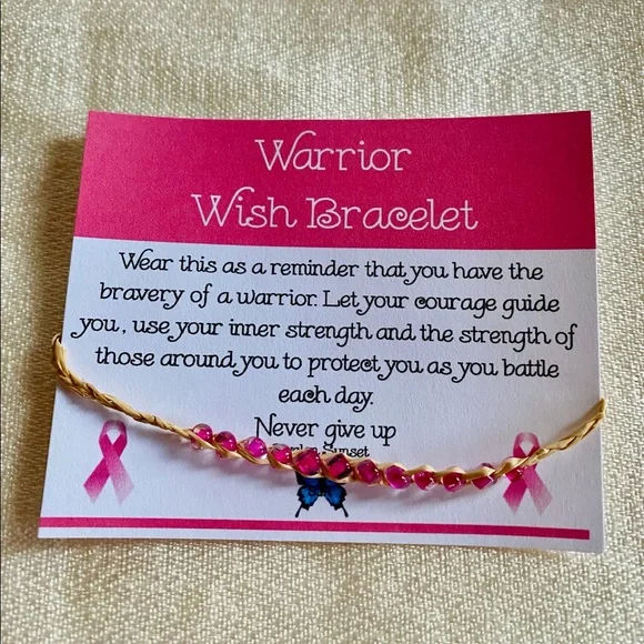Breast Cancer Awareness Warrior Wish Bracelet/ anklet pink raffia/hemp w card