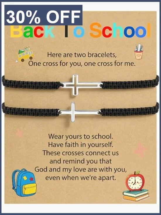 Back to School Cross Bracelet Mom and Me Matching Set Stainless Steel