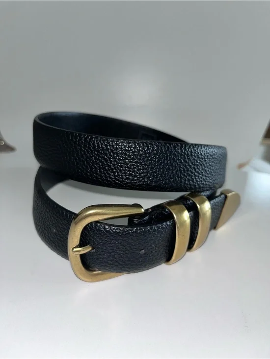 Gap Black Pebbled Leather Belt with Gold Buckle