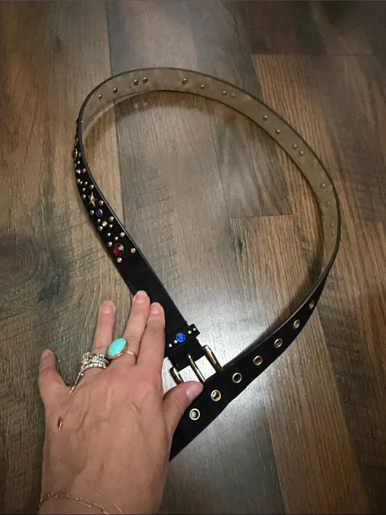 Target Black Studded Faux Suede Belt with Gem Accents Large