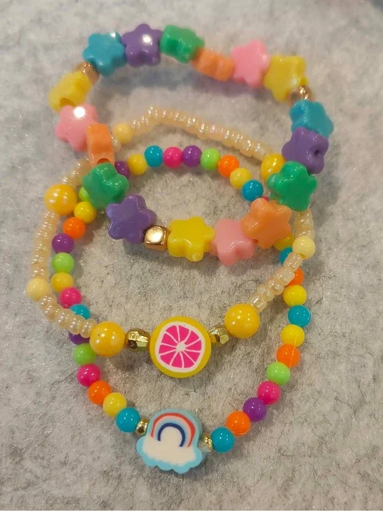Kids Multi-Color Beaded Stretch Charm Bracelet Set