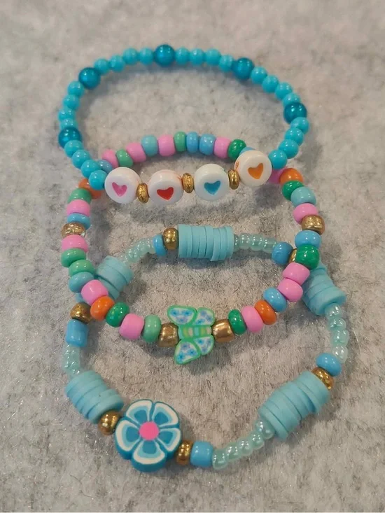 Kids Blue Beaded Bracelet Set with Heart & Butterfly Charms