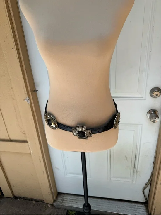 Black Western-Inspired Leather Belt with Silver Conchos Rodeo Western Southwest