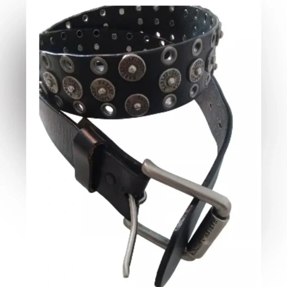 Vintage Harley Davidson Studded Black Leather Belt Size 36 Goth Grunge