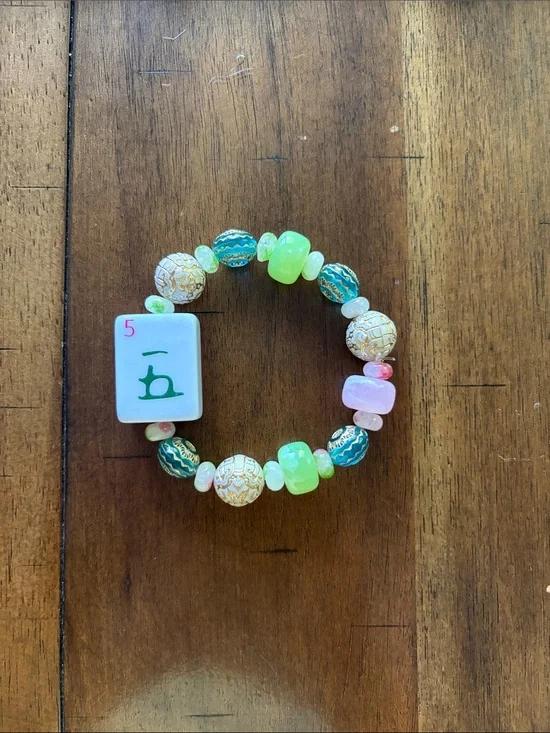 Handmade Mahjong Beaded Bracelet with authentic 5 crack Tile