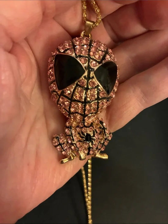 Pink Crystal Spider woman Mask Pendant Necklace NWOT