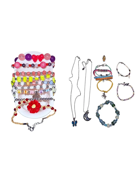 Little Girls 17 PC Colorful Jewelry Bundle Bracelets Necklaces Earrings
