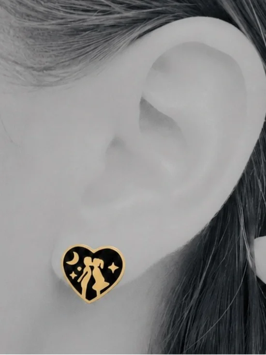 “Schoolyard Crush” Little Lovers First Kiss Puppy Love Child Romance Heart Studs
