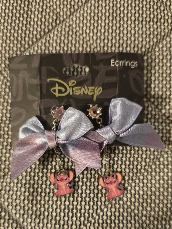 Disney Lavender and Pink Stitch Bow Dangle Earrings