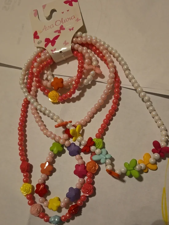 Pink & Multi-Color Beaded Kids Necklace Set