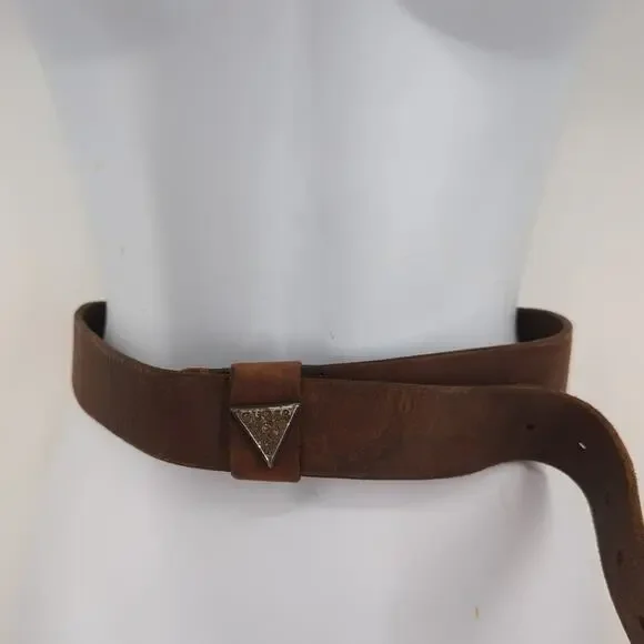 Vintage Guess Leather Belt Brown Raw Edge Cowgirl Rustic Boho Chic No buckle