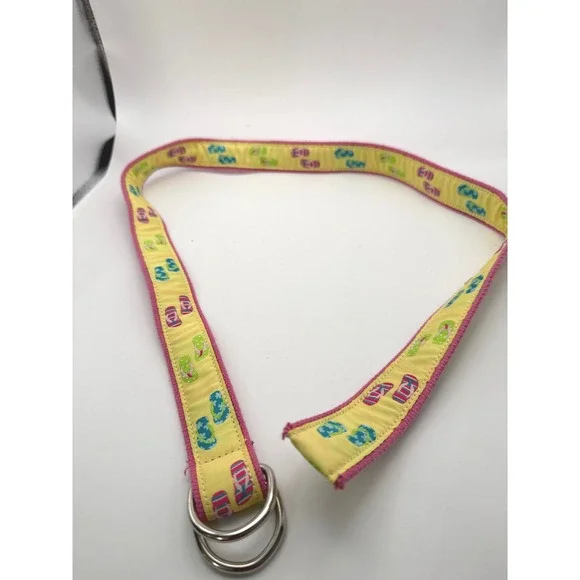 Pink Yellow Flip Flop Print D-Ring Canvas Belt Summer Beach Preppy Accessory