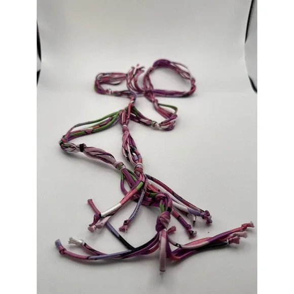 Multicolor Abstract Print Fabric Tie Belt Purple Pink Green Boho Tassel Wrap