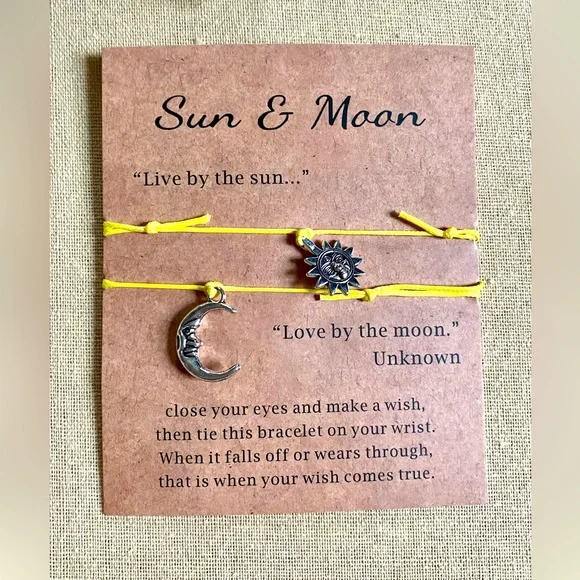 Sun and Moon Make a Wish friendship bracelet set | summer gift silver jewelry