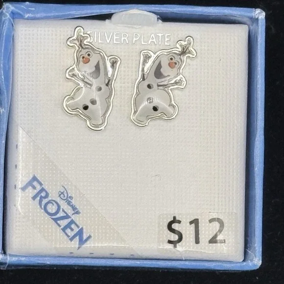 Disney Frozen Olaf Snowman Earrings Fine Jewelry Collection Silver Plate NEW Box