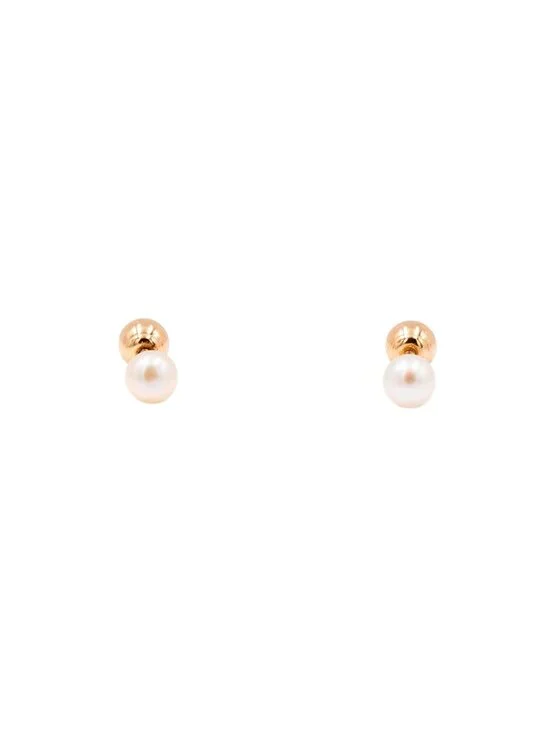 14K Yellow Gold 4mm Akoya Pearl Reversible Screwback Stud Earrings