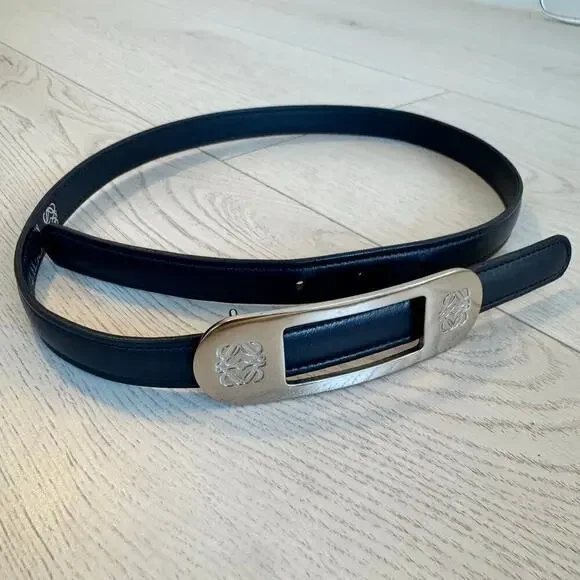 LOEWE calf leather Anagram logo Silver buckle belt Size 70 Spain Luxury Designer