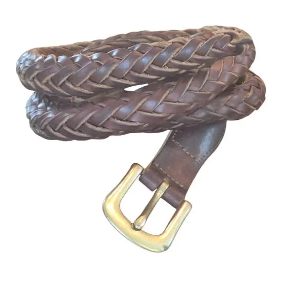 Vintage Brighton Braided Bullwhip Leather Belt Solid Brass Buckle Crafted in USA
