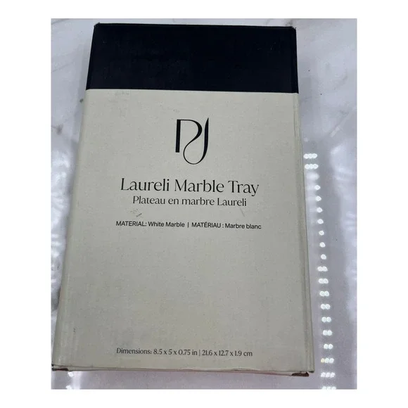 The Polished Jar Laureli White Marble Tray Rectangular Vanity Soap Dish 8.5x5in